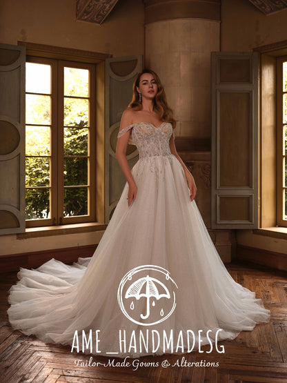Aurora Grace – A Lace A-Line Bridal Gown with Soft Tulle Train