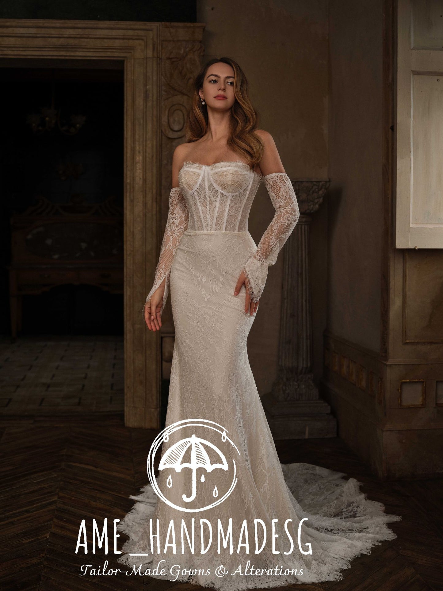 Nocturne Grace: A Sculpted Lace Gown of Modern Romance