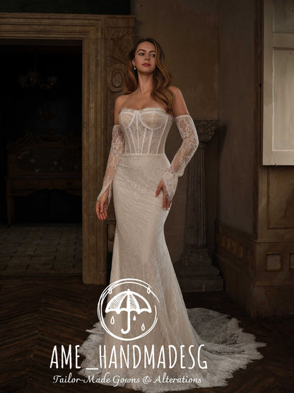Nocturne Grace: A Sculpted Lace Gown of Modern Romance