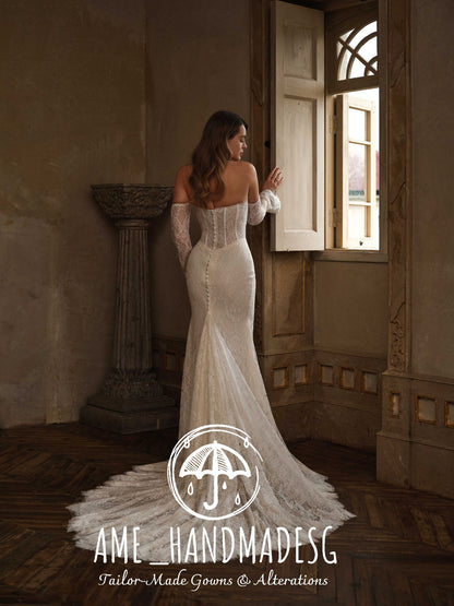 Nocturne Grace: A Sculpted Lace Gown of Modern Romance