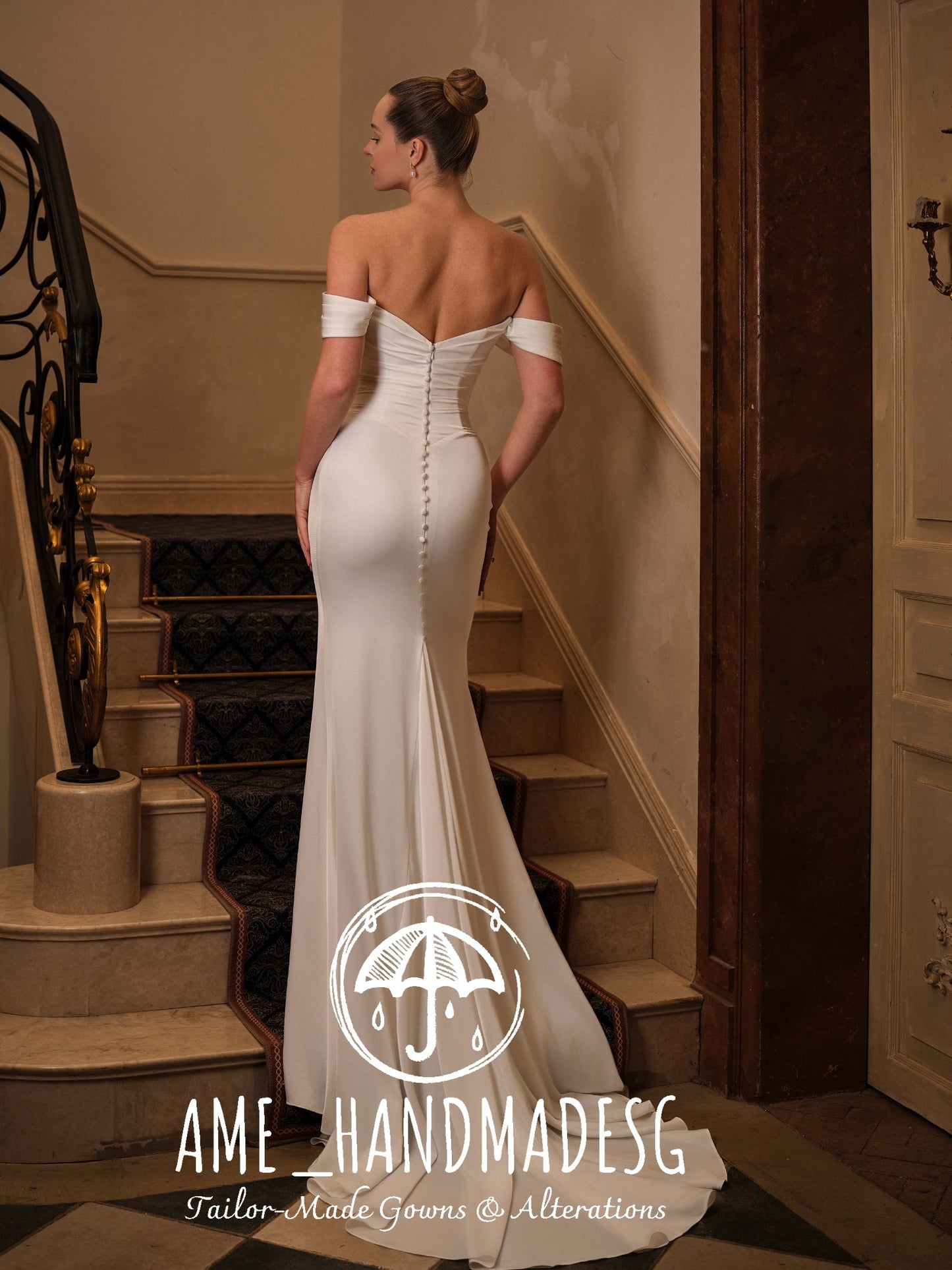 Modern Muse — Off-Shoulder Minimalist Bridal Gown with Sculpted Silhouette