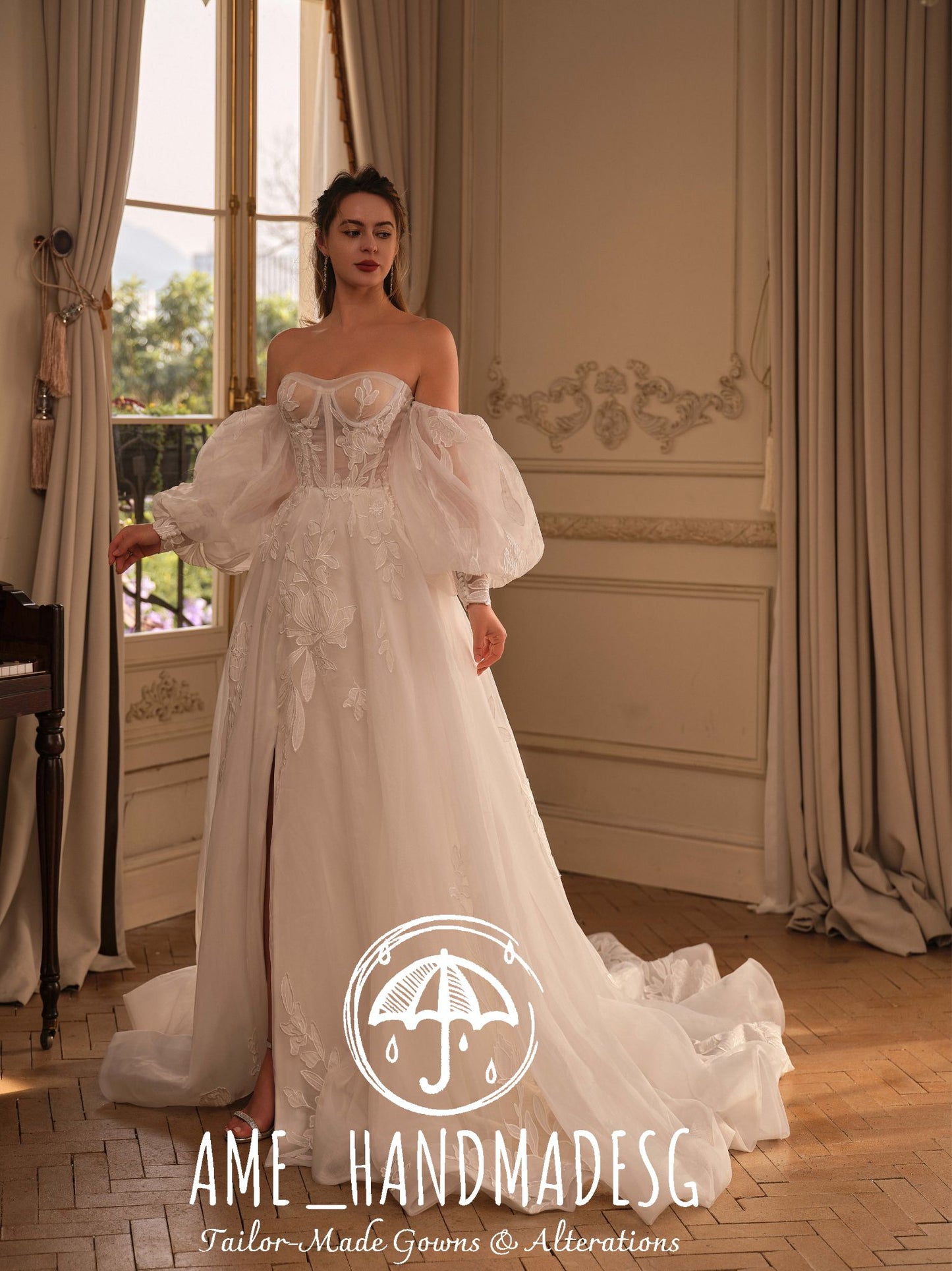 Ethereal Romance: A Handcrafted Off-the-Shoulder Bridal Gown