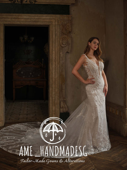 Whispered Romance: An Illusion Lace Mermaid Bridal Gown