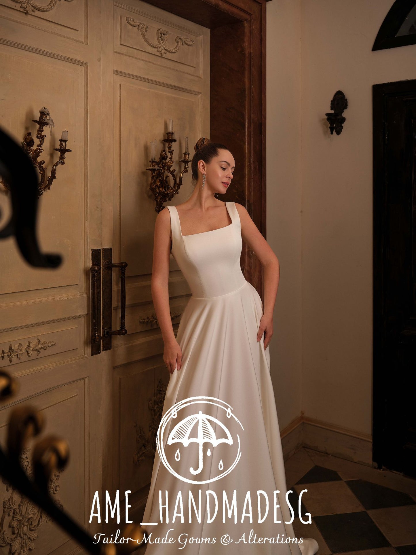 Pure Elegance: A Minimalist Square-Neck Bridal Gown