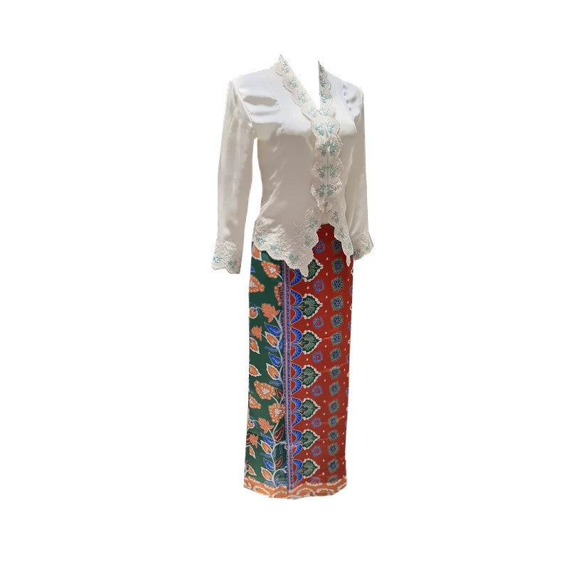 Off-white Embroidered Top and Skirt
