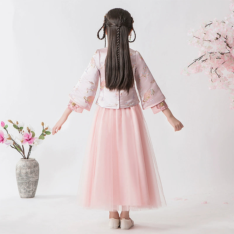 Elegant Children's Hanfu Cheongsam Warm Winter Set: Traditional Chinese Style Outfit