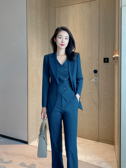 Cyan Blue Classic Women's Suit Set with Vest