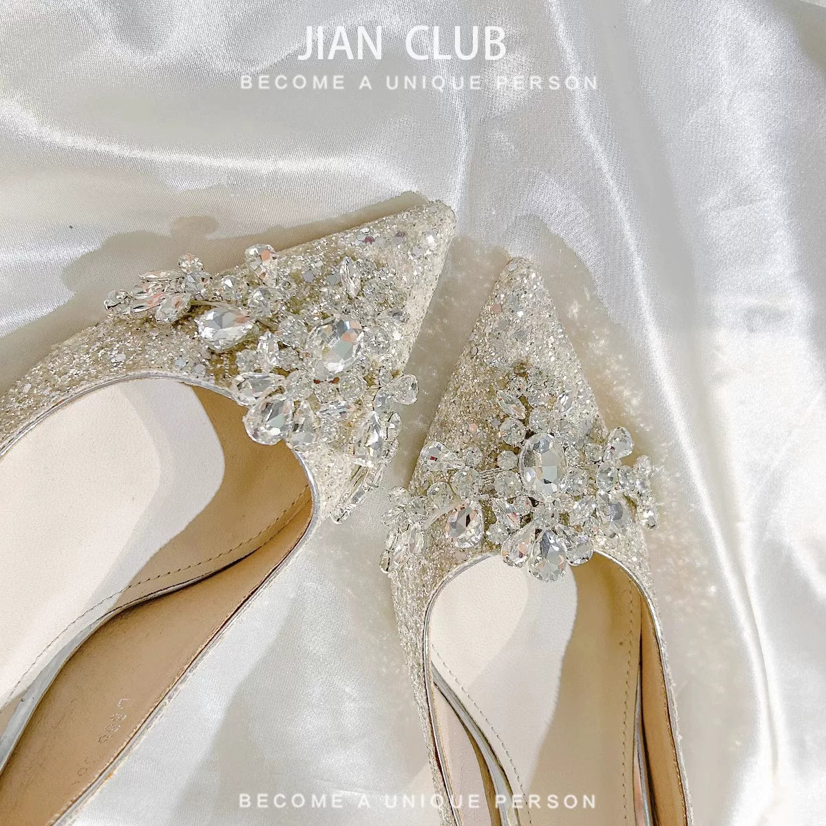 Silver Crystal Engagement Heel With Diamond Detail