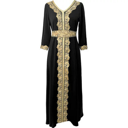 Elegant Retro Evening Dress with High Waist V-Neck