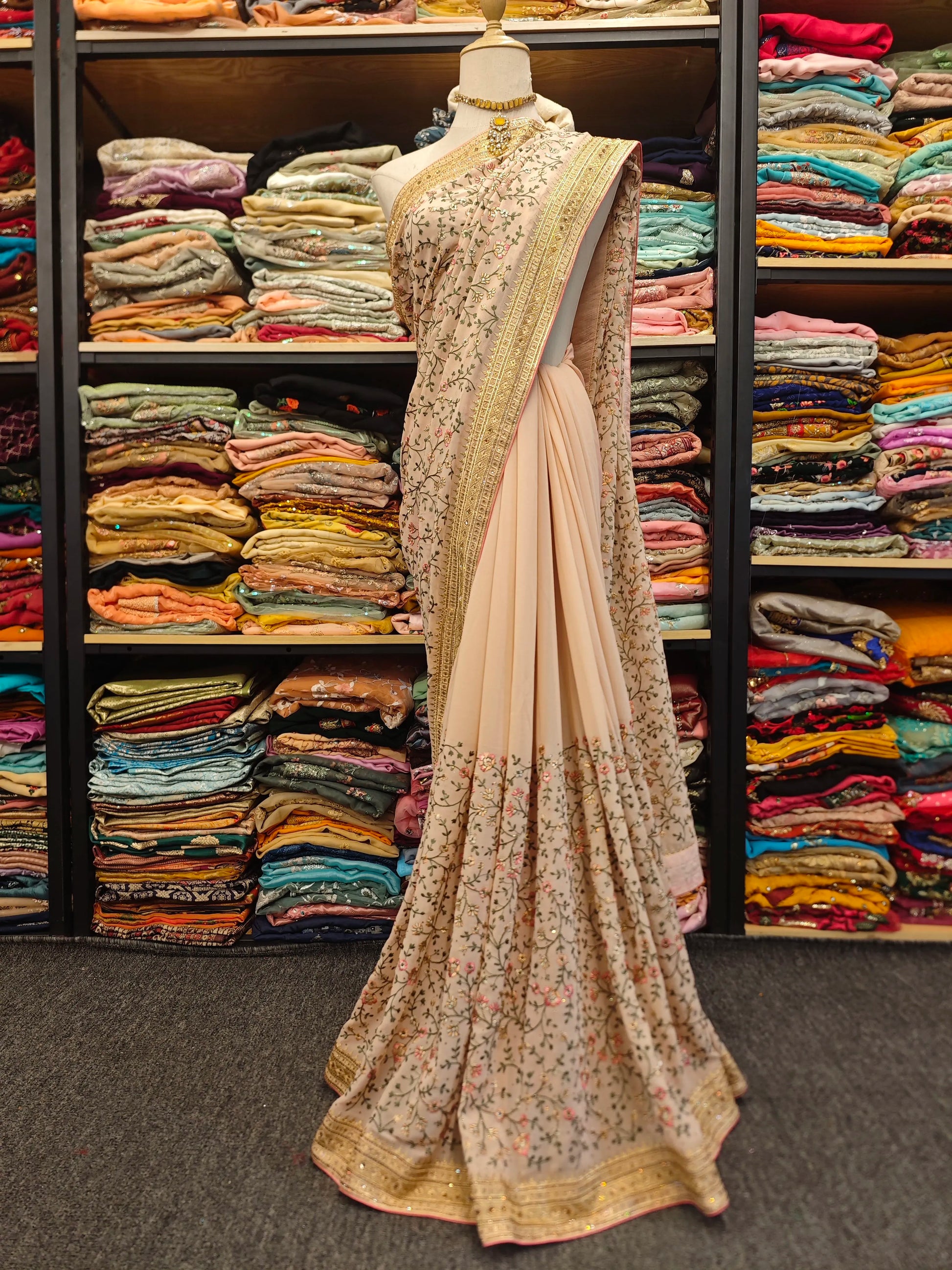 Indian Nude Pink Silk Sari