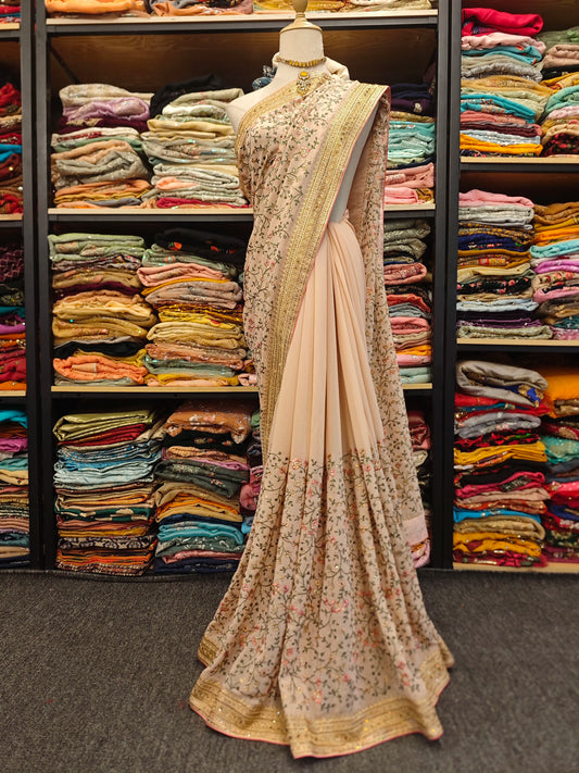 Indian Nude Pink Silk Sari