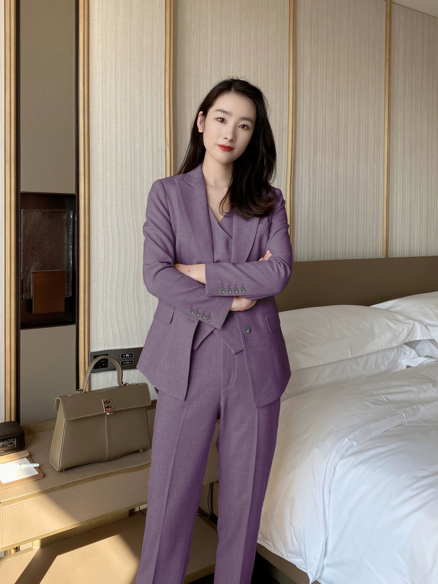 Elegant Autumn Purple 3‑Piece Slim Fit Women’s Suit Set