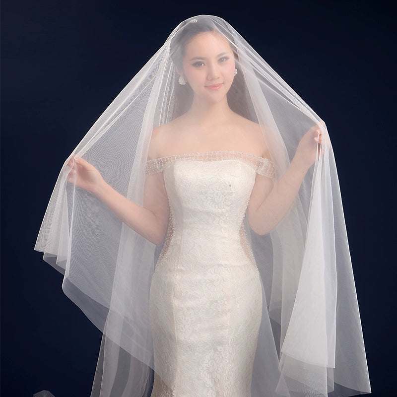 New Korean Solid Color Face Covering Bride Wedding Dress Soft Veil