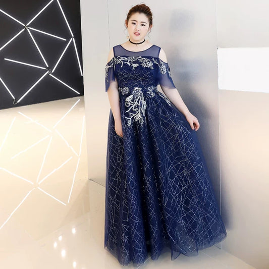 Navy Blue Sequin Evening Dress