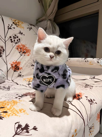 Purple Leopard Plush Winter Warm Pet Sweater for Cats Dogs