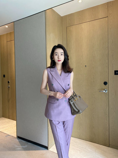 Summer Sleeveless Vest with Classic Suit Jacket and Slim Trousers