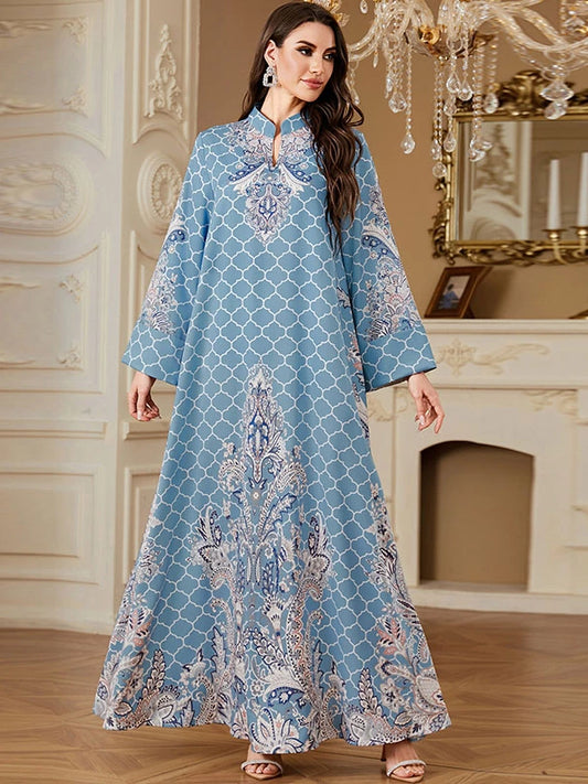 Elegant Long Sleeve Floral Maxi Dress Autumn European Style