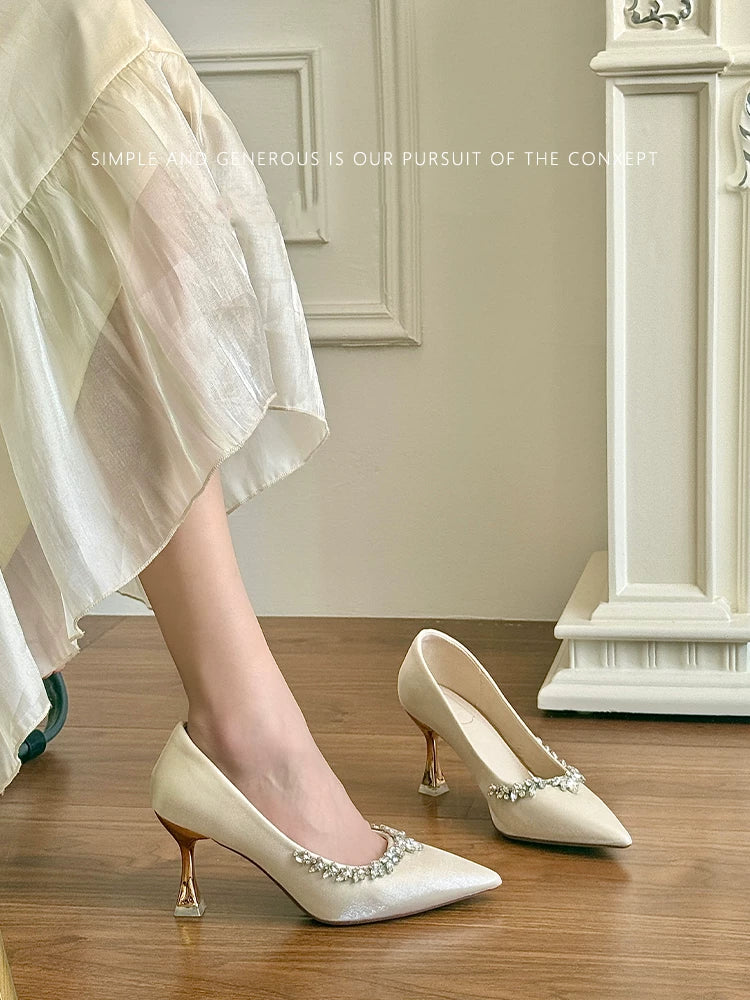 Elegant Satin Bridal Wedding Shoes Off‑White 5.5cm Heel