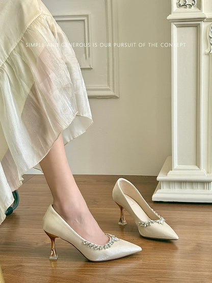 Elegant Satin Bridal Wedding Shoes Off‑White 5.5cm Heel