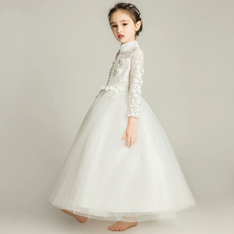 Elegant Princess Flower Girl Dress: Long Sleeve Wedding Party Gown