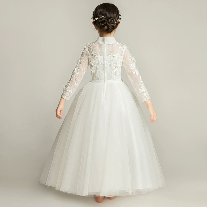 Elegant Princess Flower Girl Dress: Long Sleeve Wedding Party Gown