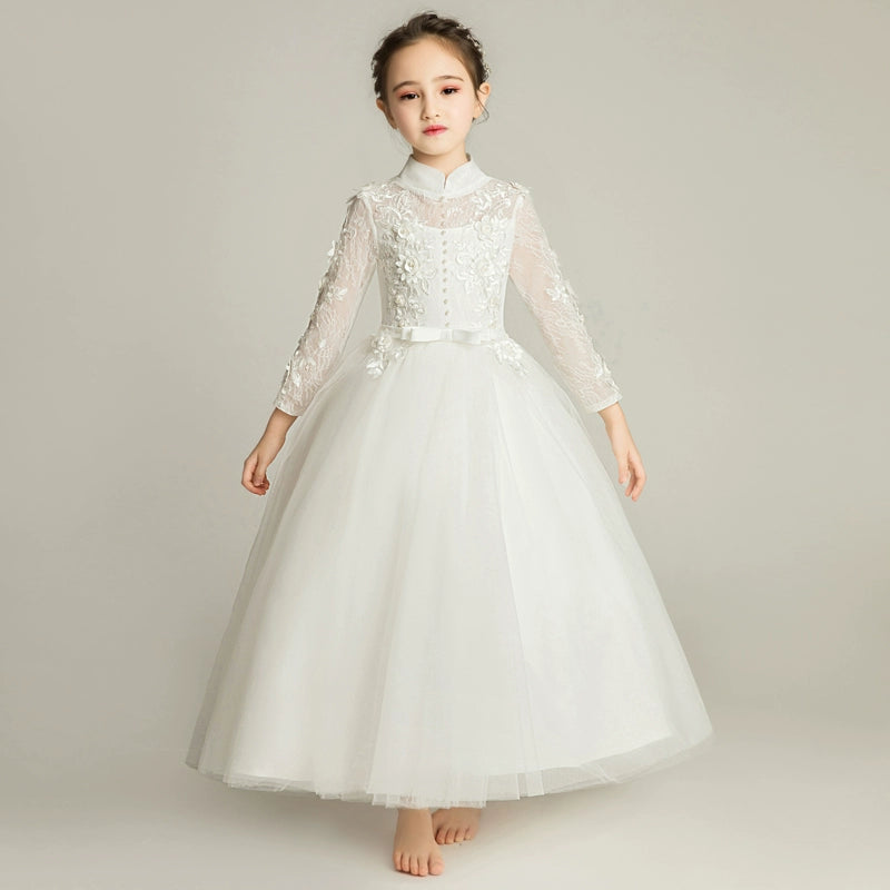 Elegant Princess Flower Girl Dress: Long Sleeve Wedding Party Gown