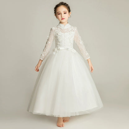 Elegant Princess Flower Girl Dress: Long Sleeve Wedding Party Gown