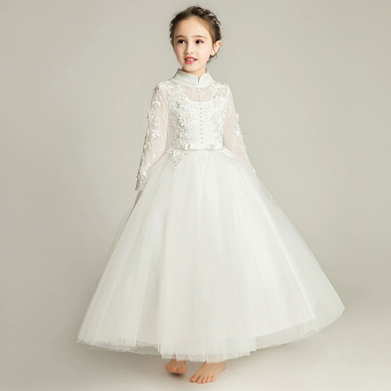 Elegant Princess Flower Girl Dress: Long Sleeve Wedding Party Gown