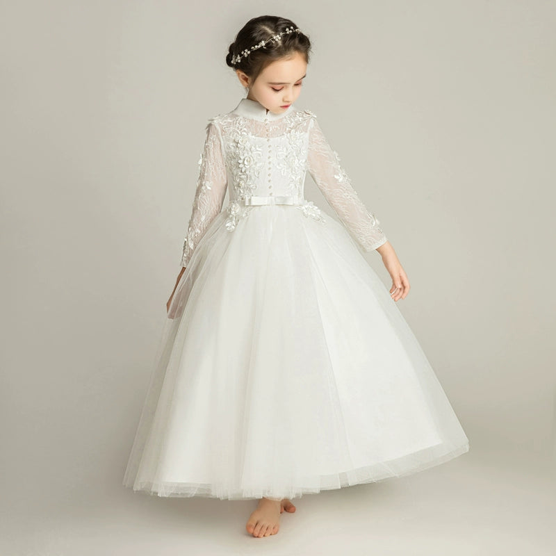 Elegant Princess Flower Girl Dress: Long Sleeve Wedding Party Gown