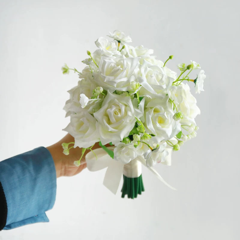 Artificial Wedding Bouquet Forest Style Transparent White Rose