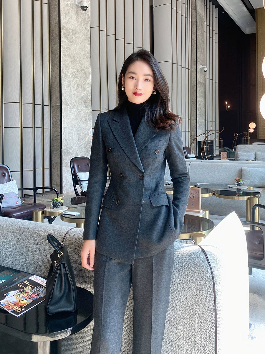 Women's Dark Gray Woolen Suit Jacket and Trousers