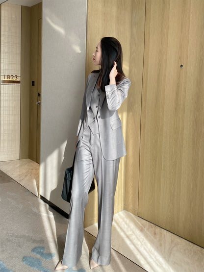 Light Grey Wool Blend Women's Suit Vest & Trousers