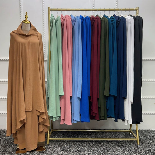 Elegant Arabic Two-Piece Scarf and Skirt Set – Loose Fit Khaki