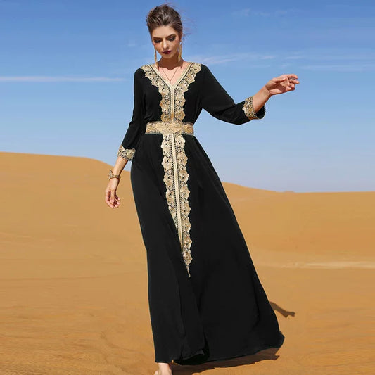 Elegant Retro Evening Dress with High Waist V-Neck