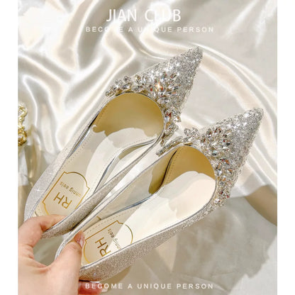 Silver Crystal Engagement Heel With Diamond Detail