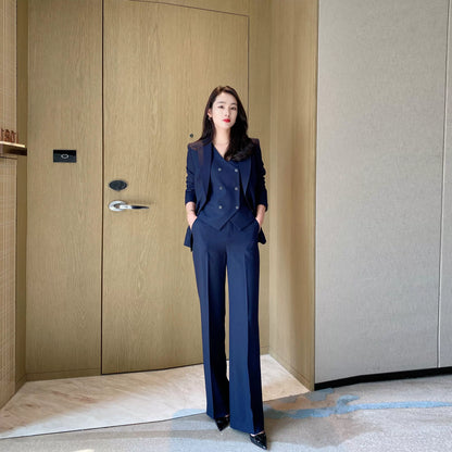 Elegant Navy Blue Women's 3-Piece Winter Suit Set