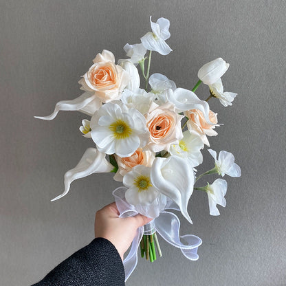Champagne Color Artificial Flower Bouquet Prop for Wedding Photography