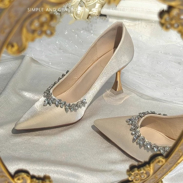 Elegant Satin Bridal Wedding Shoes Off‑White 5.5cm Heel