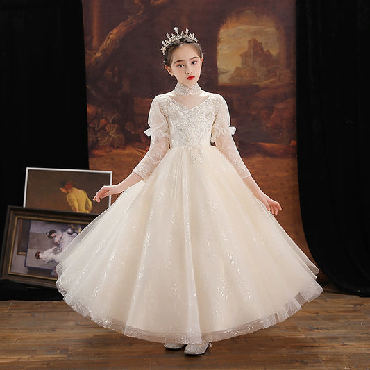 Elegant Long Sleeve Princess Wedding Dress for Girls' Performance