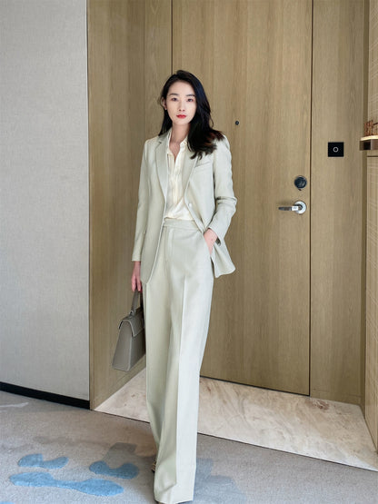 Cream Green Oversized Leisure Suit Set with Straight Trousers