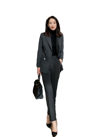 Blue Gray Demi-Season Classic Women's Suit Jacket & Trousers
