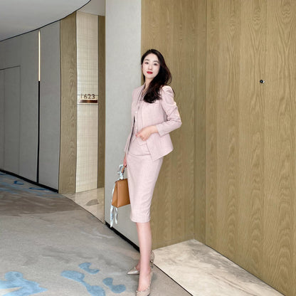 Elegant Spring Women's Three-Piece Suit Set with Hip Accent