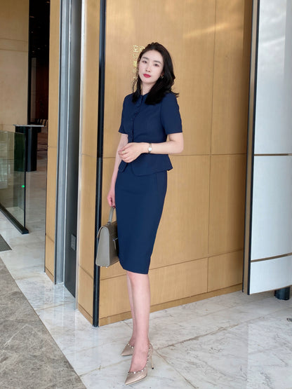 Summer Classic Short Sleeve Hidden Green Suit for Hotel Professionals