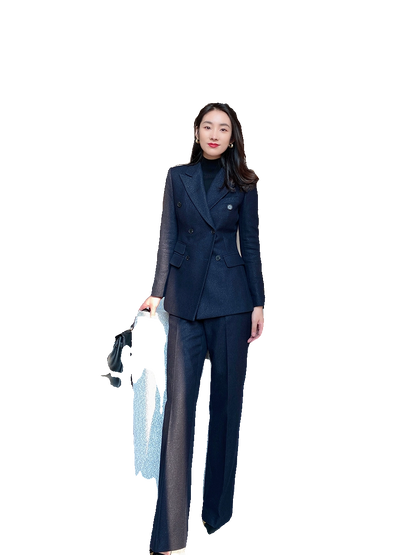 Premium Demi-Season Woolen Black Straight-Leg Trousers for Women