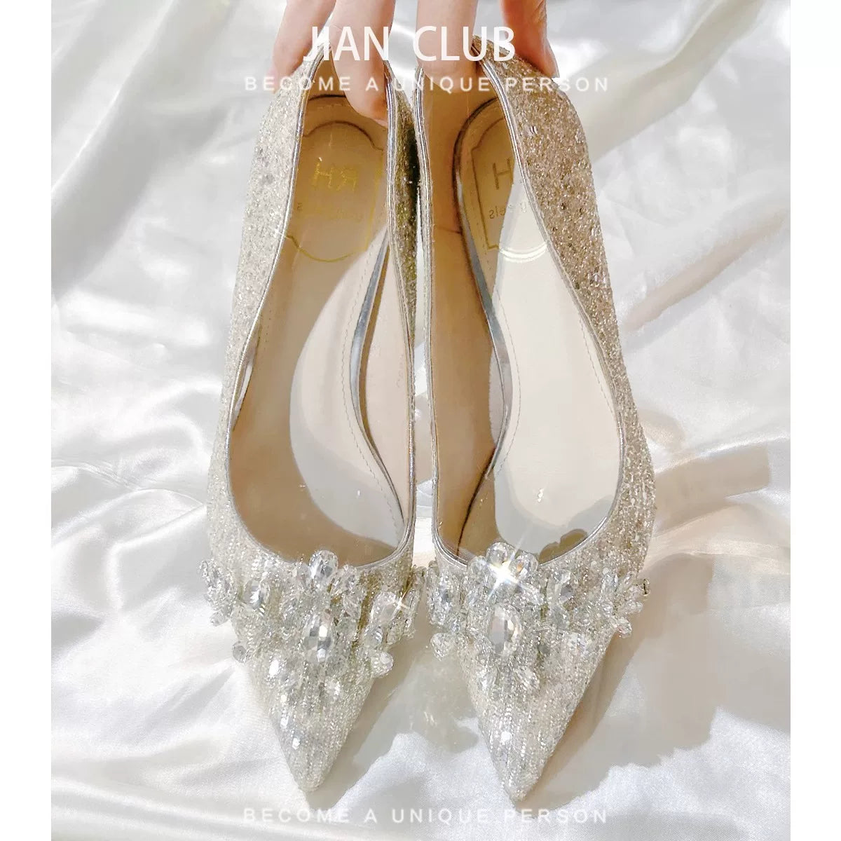 Silver Crystal Engagement Heel With Diamond Detail