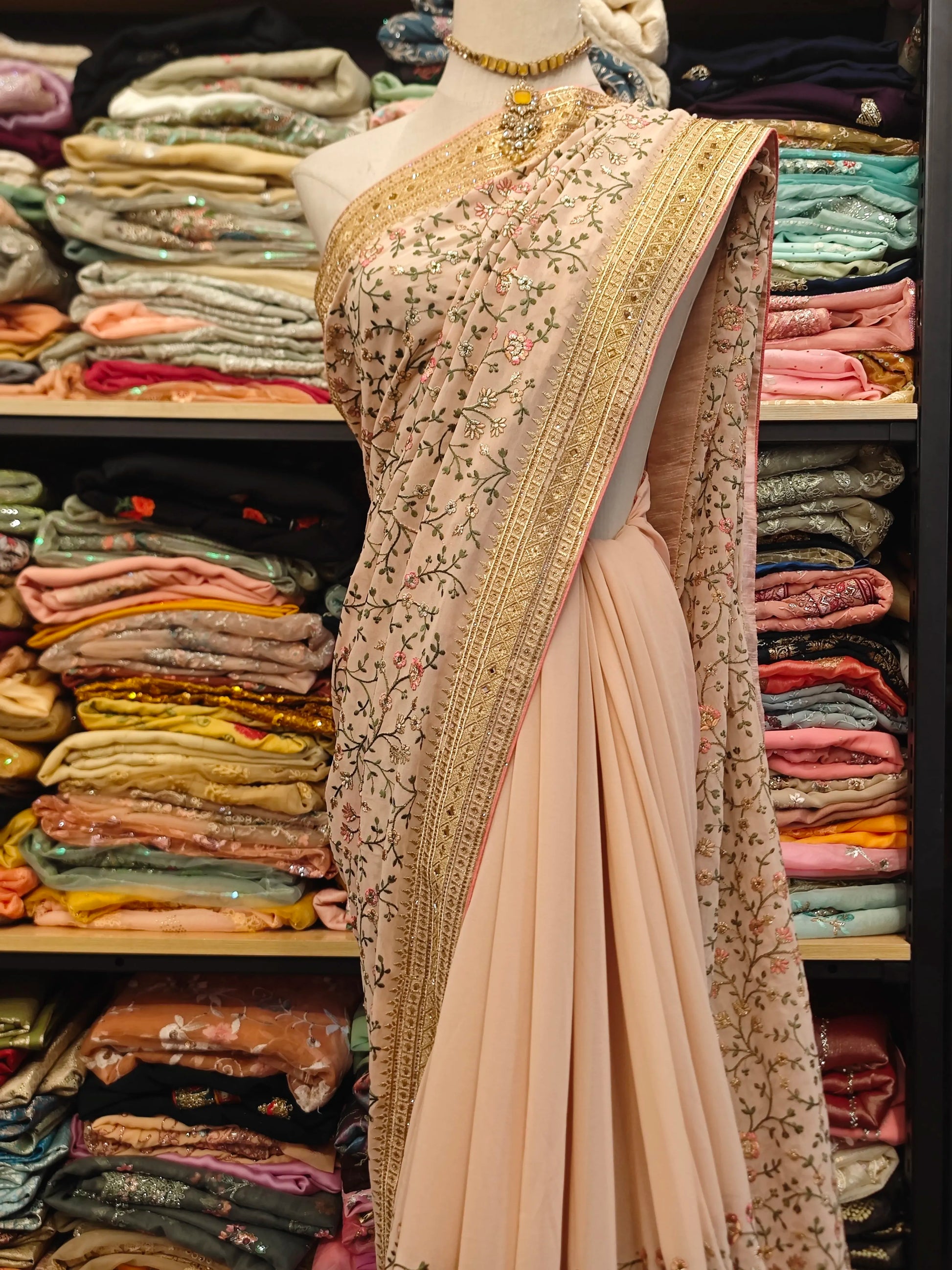 Indian Nude Pink Silk Sari