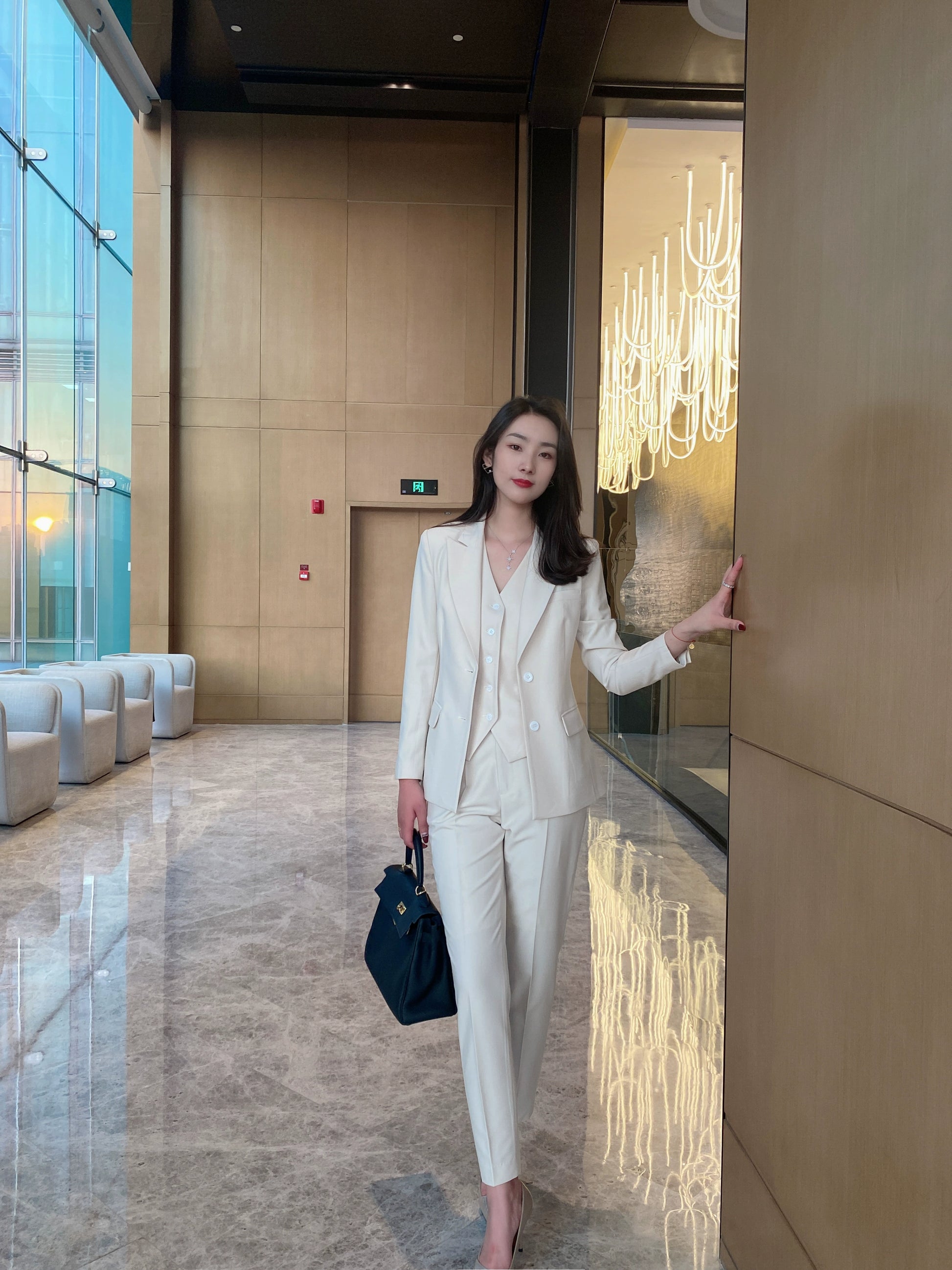 Autumn Oat Color 3-Piece Suit Set – Vest, Trousers, Jacket