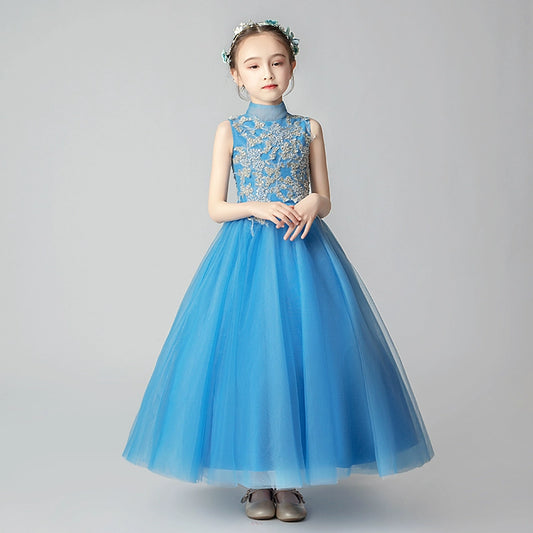 Elegant Kids Princess Evening Gown for Piano Performance & Weddings