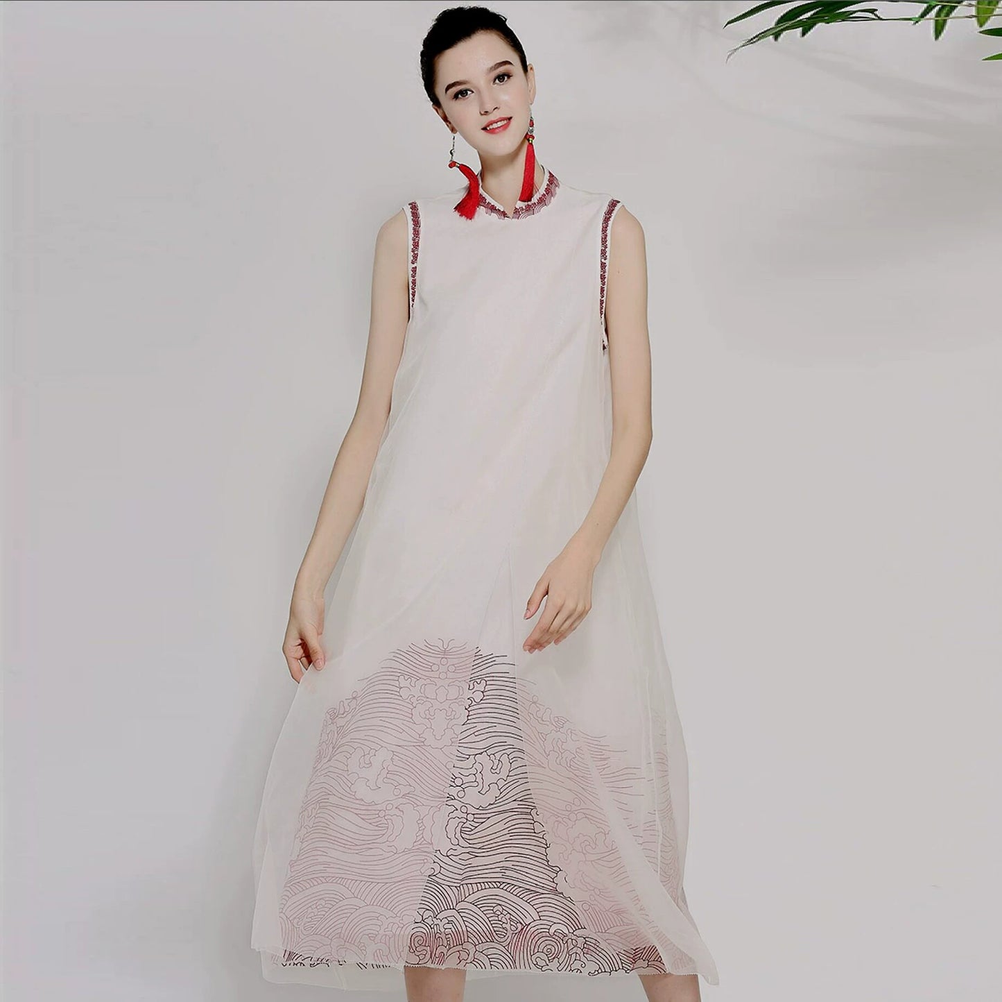 Women's Silk Organza Sleeveless Dress Vintage Summer Style