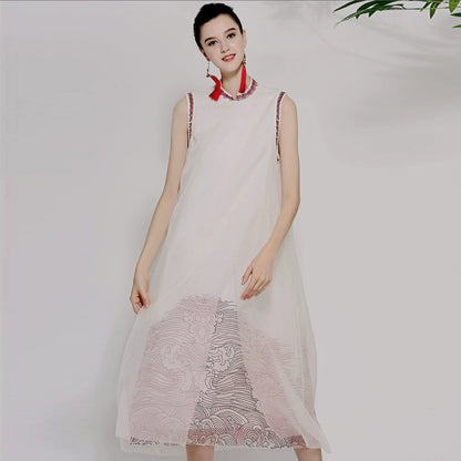 Women's Silk Organza Sleeveless Dress Vintage Summer Style